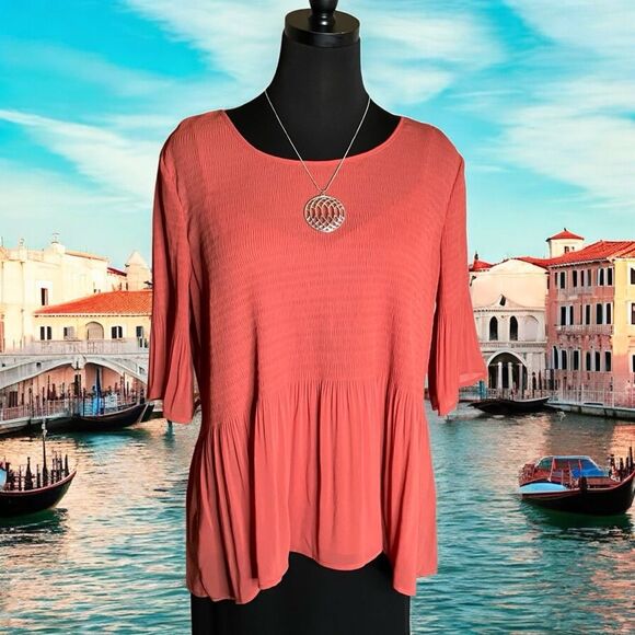 Textured Top with Cami in Coral by Pleione, Size Small - Picture 1 of 8